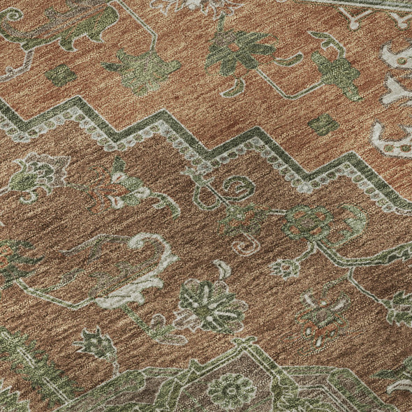 10' X 14' Rust Beige And Olive Green Oriental Washable Area Rug With UV Protection