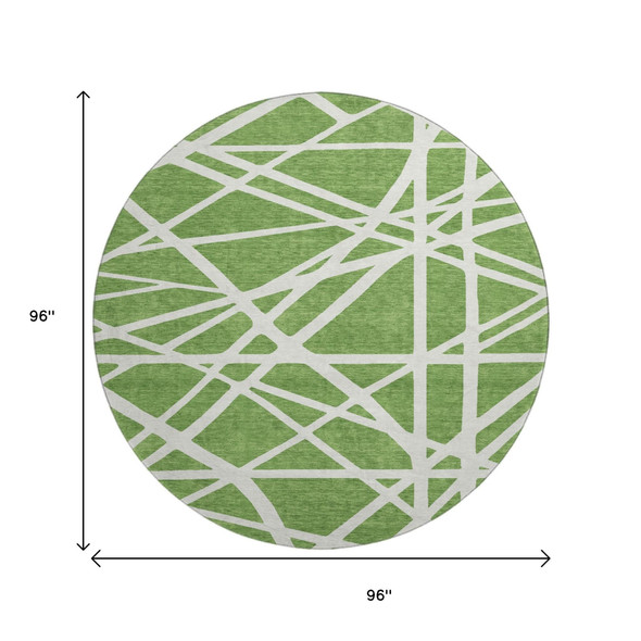 8' Green And Ivory Geometric Washable Round Rug With UV Protection