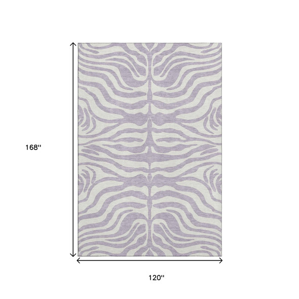 10' X 14' Lavender And Ivory Animal Print Washable Area Rug With UV Protection