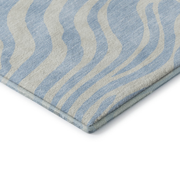 10' X 14' Sky Blue And Ivory Animal Print Washable Area Rug With UV Protection