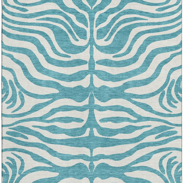 3' X 5' Teal And Ivory Animal Print Washable Area Rug With UV Protection