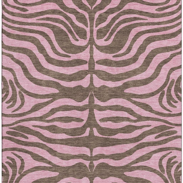 9' X 12' Brown And Pink Animal Print Washable Area Rug With UV Protection