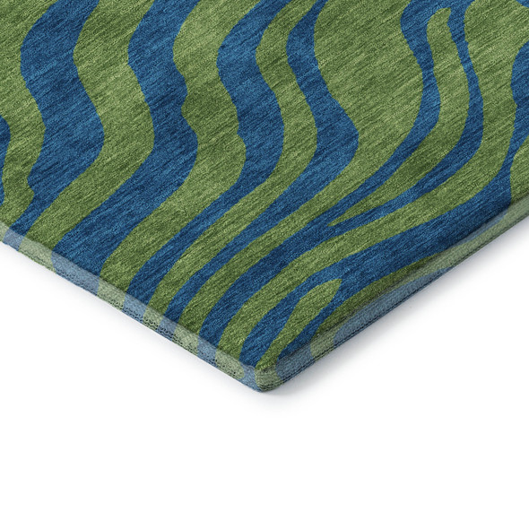 8' X 10' Green And Navy Blue Animal Print Washable Area Rug With UV Protection