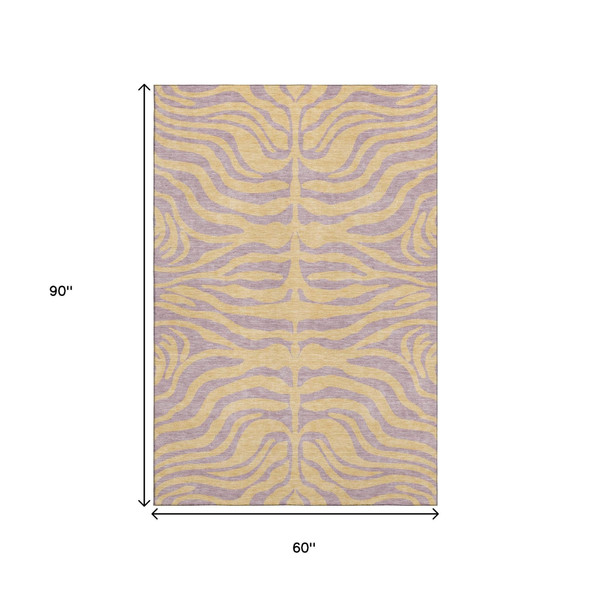 5' X 8' Peach And Lavender Animal Print Washable Area Rug With UV Protection