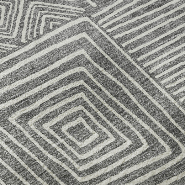 5' X 8' Charcoal And Ivory Geometric Washable Area Rug With UV Protection
