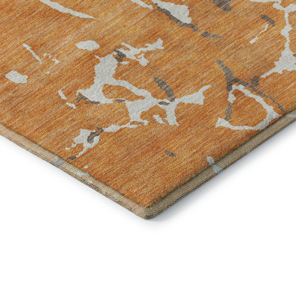 5' X 8' Orange Ivory And Gray Striped Washable Area Rug With UV Protection
