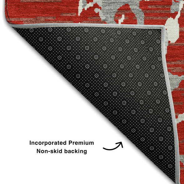 3' X 5' Red Gray And Ivory Striped Washable Area Rug With UV Protection