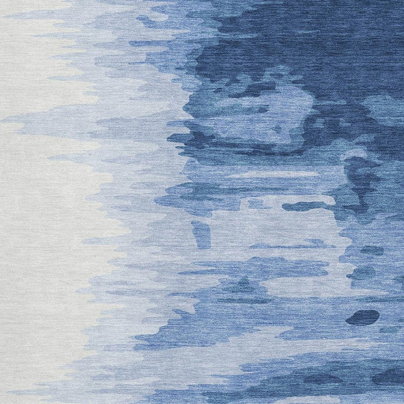 8' X 10' Navy Blue And Ivory Abstract Washable Area Rug With UV Protection
