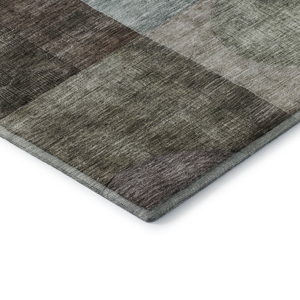 5' X 8' Brown Blue And Taupe Geometric Washable Area Rug With UV Protection