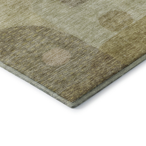 8' Beige And Gold Geometric Washable Round Rug With UV Protection