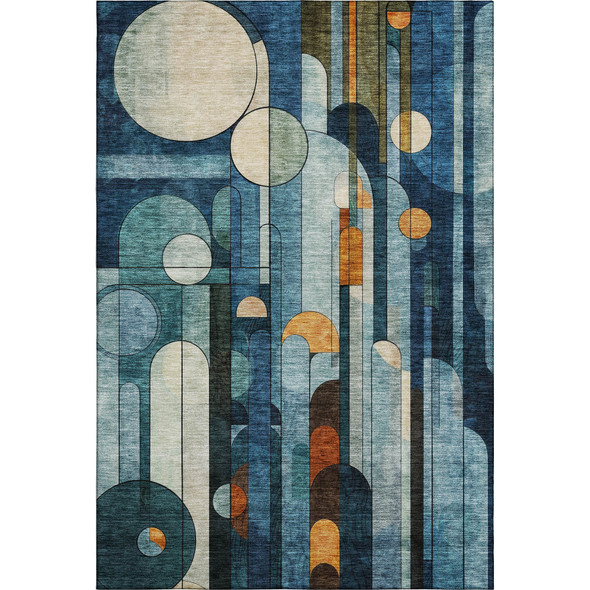 8' X 10' Blue Copper And Ivory Geometric Washable Area Rug With UV Protection