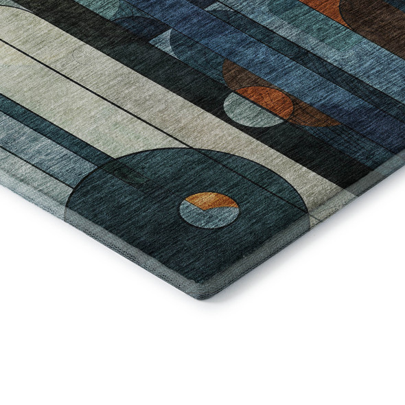 10' X 14' Blue Copper And Ivory Geometric Washable Area Rug With UV Protection