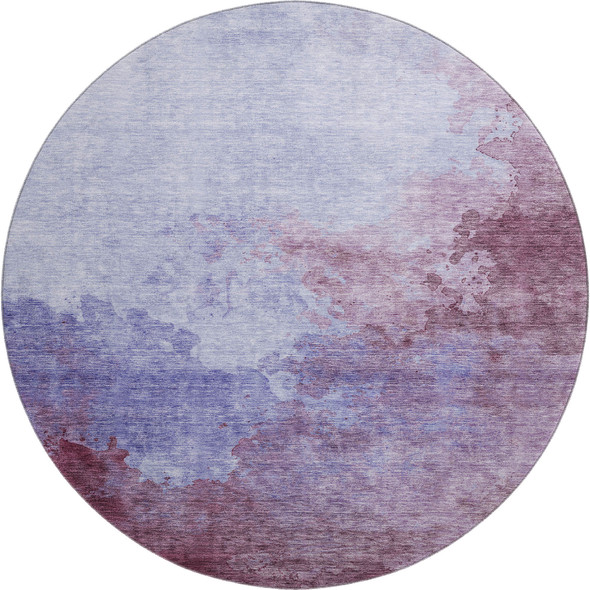 8' Purple And Lavender Abstract Washable Round Rug With UV Protection