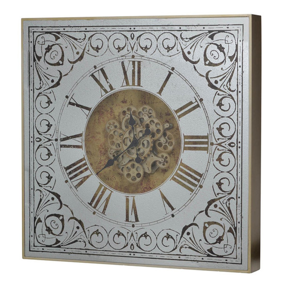 32" Gold And Silver Metal Analog Distressed Square Wall Clock