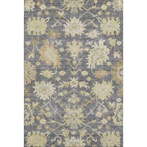 9' X 12' Gray Ivory And Gold Floral Medallion Washable Area Rug With UV Protection