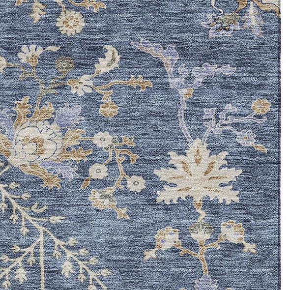 3' X 5' Blue Beige And Gray Floral Washable Area Rug With UV Protection
