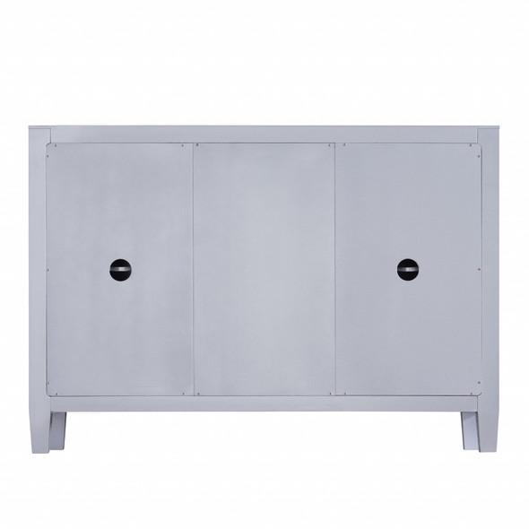 50" Silver Wood and Glass Three Drawer Credenza with Two Doors