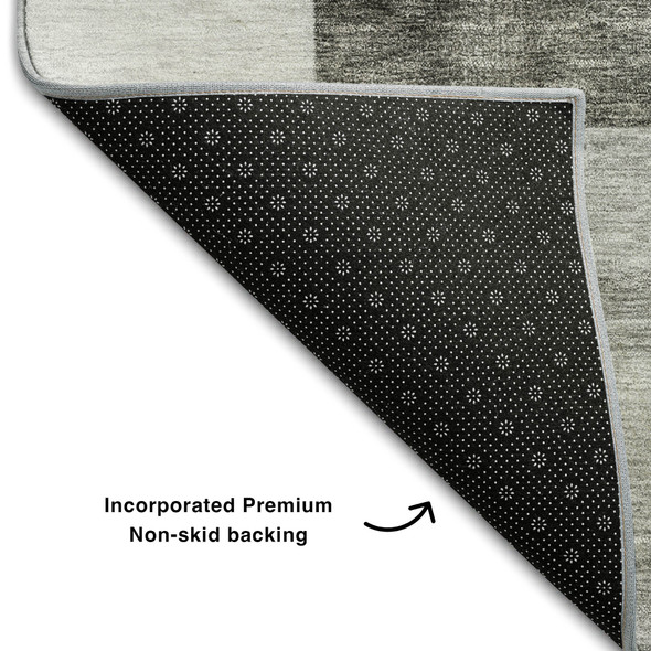 8' Pewter Gray And Silver Geometric Washable Round Rug With UV Protection