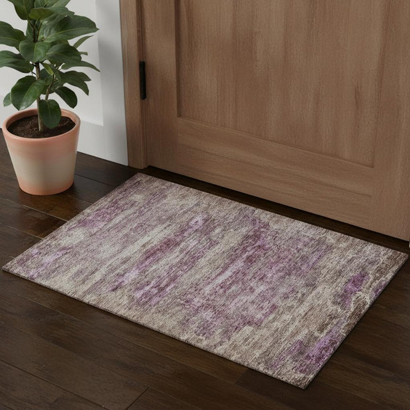 3' X 5' Blush And Ivory Abstract Washable Area Rug With UV Protection