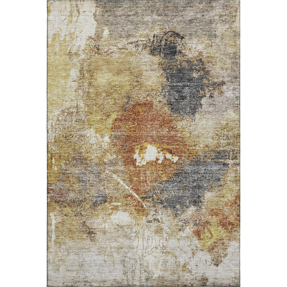 9' X 12' Taupe Gold And Blue Abstract Washable Area Rug With UV Protection