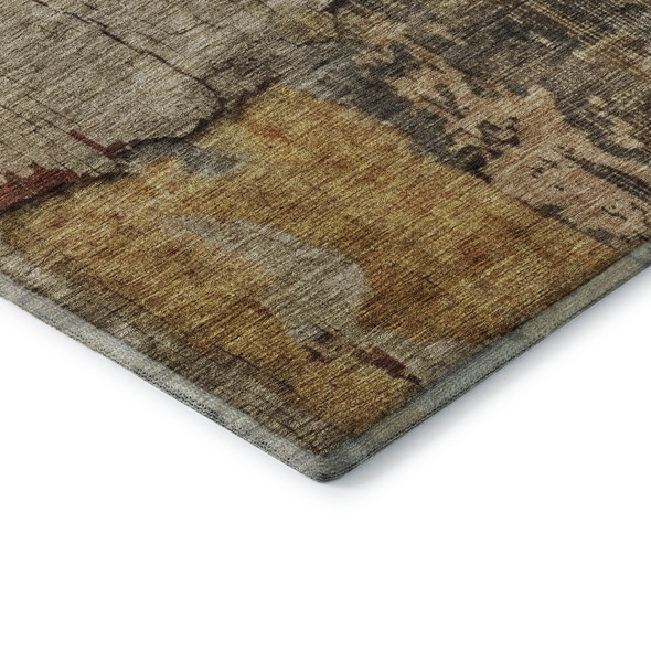 8' X 10' Khaki Gold And Blue Abstract Washable Area Rug With UV Protection