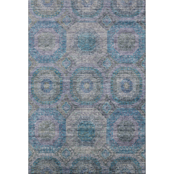 8' X 10' Blue Gray And Silver Geometric Washable Area Rug With UV Protection