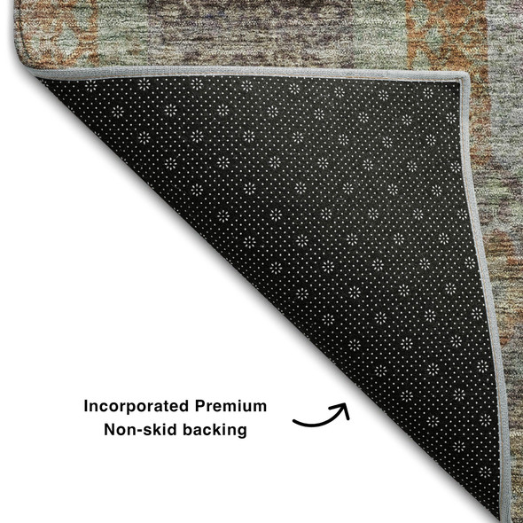 3' X 5' Rust Charcoal And Beige Geometric Washable Area Rug With UV Protection