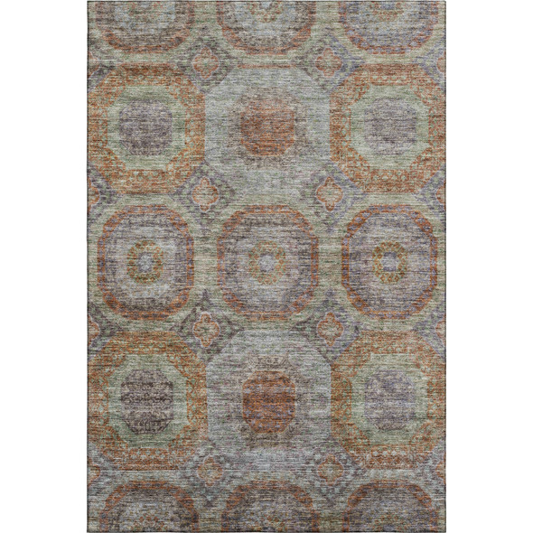 5' X 8' Rust Charcoal And Beige Geometric Washable Area Rug With UV Protection