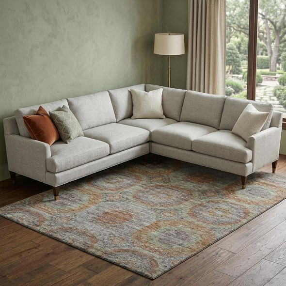 9' X 12' Rust Charcoal And Beige Geometric Washable Area Rug With UV Protection