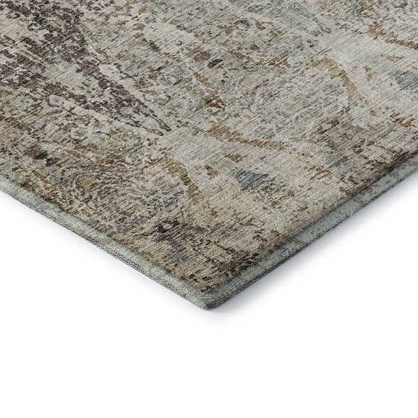 8' Linen Gray And Silver Abstract Washable Round Rug With UV Protection