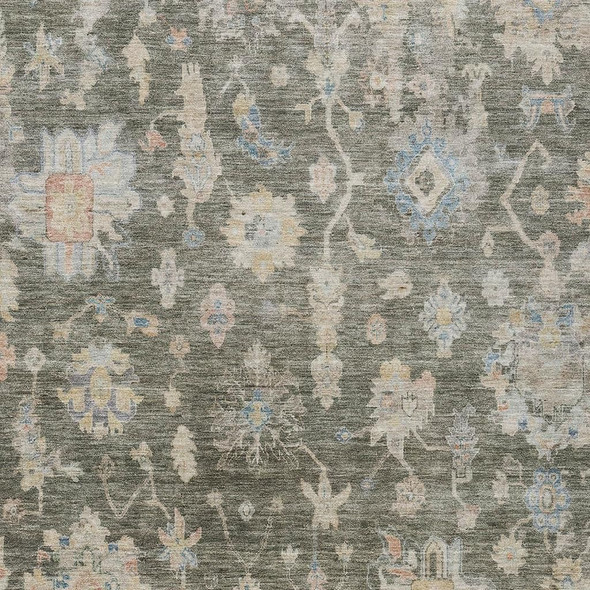 5' X 8' Fern Green Beige And Blue Floral Washable Indoor Outdoor Area Rug