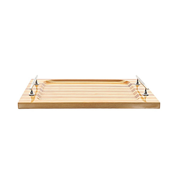 15" Brown And Natural Solid Wood Striped Serving Tray With Handles