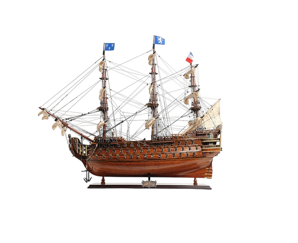 36" Brown Solid Wood Hand Painted Boat