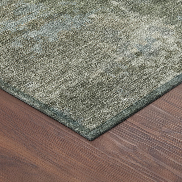 8' X 10' Fern Green And Beige Abstract Washable Indoor Outdoor Area Rug