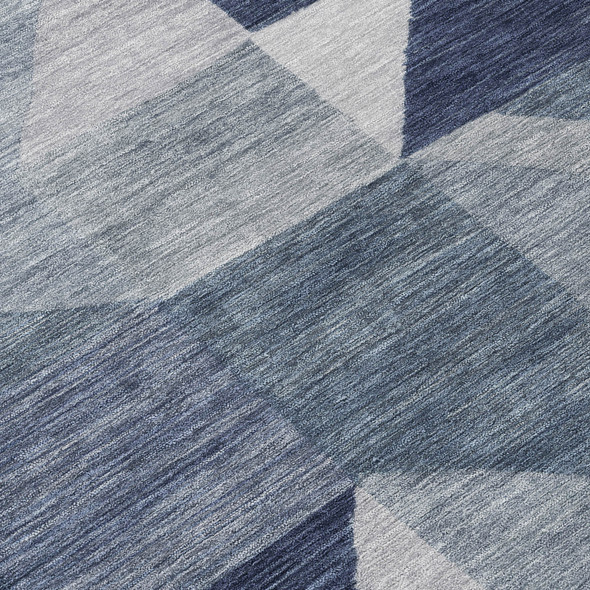 3' X 5' Blue And Wheat Geometric Washable Indoor Outdoor Area Rug