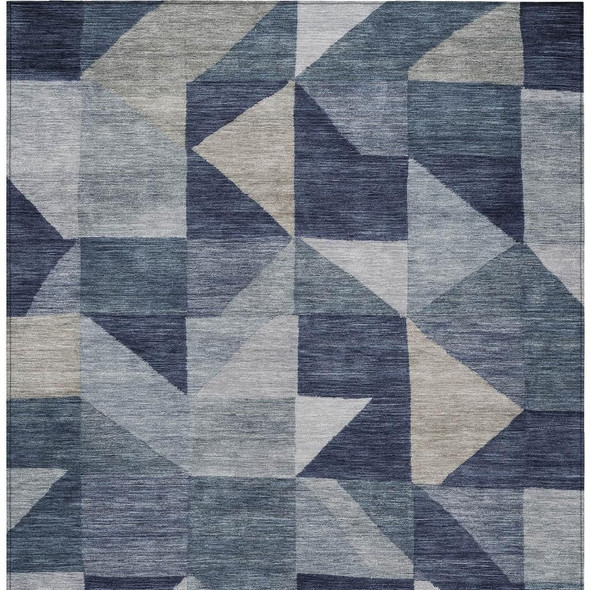 10' X 14' Blue And Wheat Geometric Washable Indoor Outdoor Area Rug