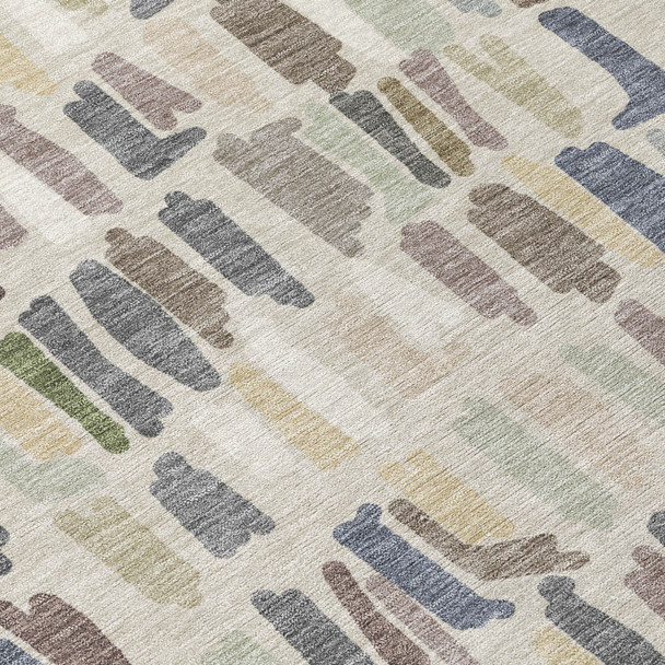 10' X 14' Linen Gray And Beige Striped Washable Indoor Outdoor Area Rug