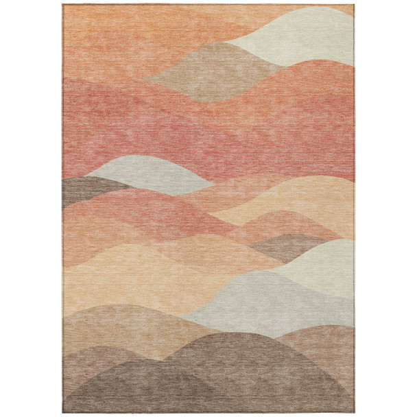 10' X 14' Coral And Gray Abstract Washable Indoor Outdoor Area Rug