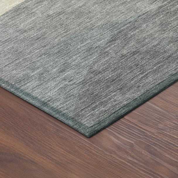 10' X 14' Teal Blue And Gray Abstract Washable Indoor Outdoor Area Rug