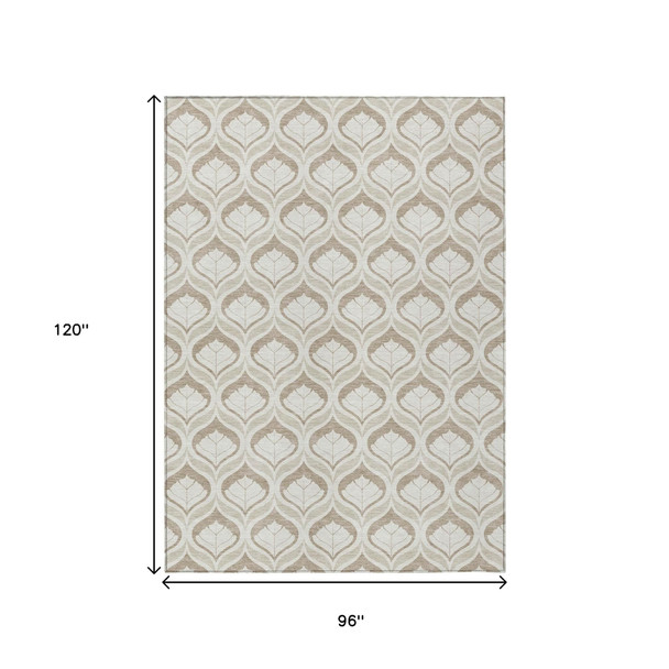 8' X 10' Beige And Taupe Geometric Washable Indoor Outdoor Area Rug