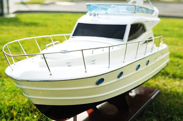 19" White Solid Wood Hand Painted Model Boat Tabletop Sculpture