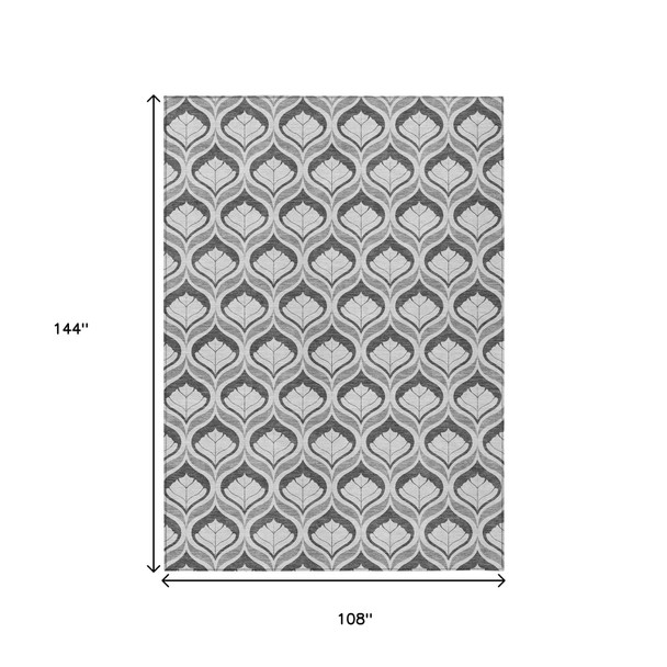 9' X 12' Charcoal And Silver Geometric Washable Indoor Outdoor Area Rug