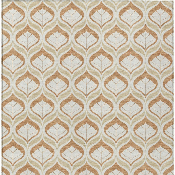 3' X 5' Copper And Beige Geometric Washable Indoor Outdoor Area Rug