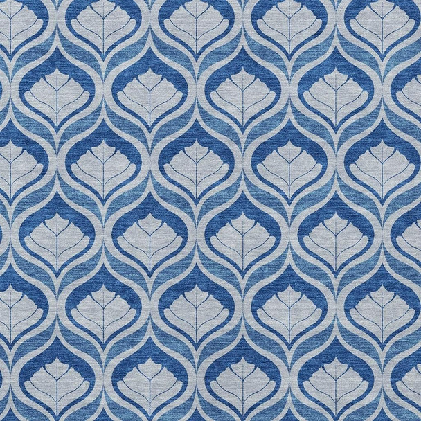 9' X 12' Navy Blue And Sky Blue Geometric Washable Indoor Outdoor Area Rug
