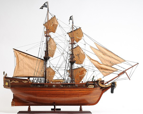 32" Brown Solid Wood Hand Painted Model Boat