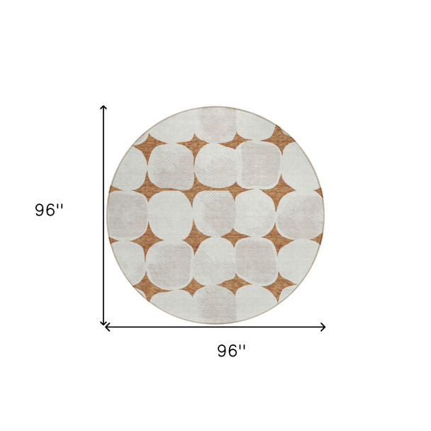 8' Brown And Ivory Round Abstract Washable Indoor Outdoor Area Rug