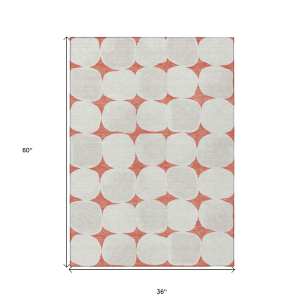 3' X 5' Salmon Beige And Ivory Abstract Washable Indoor Outdoor Area Rug