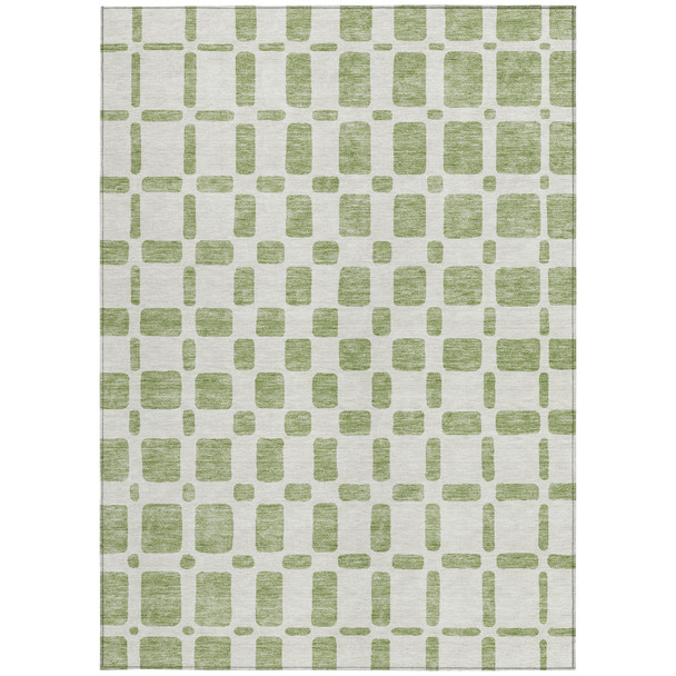 3' X 5' Artichoke Green And Ivory Geometric Washable Indoor Outdoor Area Rug