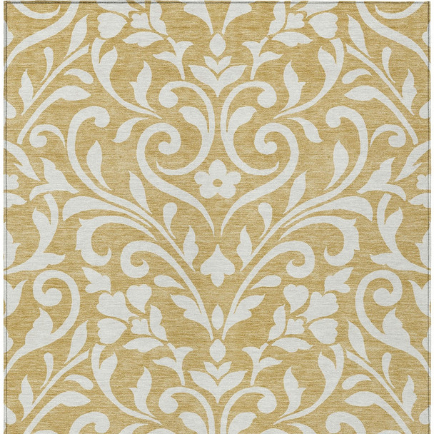 10' X 14' Gold And Beige Floral Washable Indoor Outdoor Area Rug