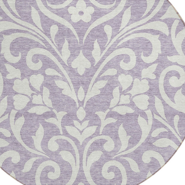 8' Lavender And Ivory Round Floral Washable Indoor Outdoor Area Rug